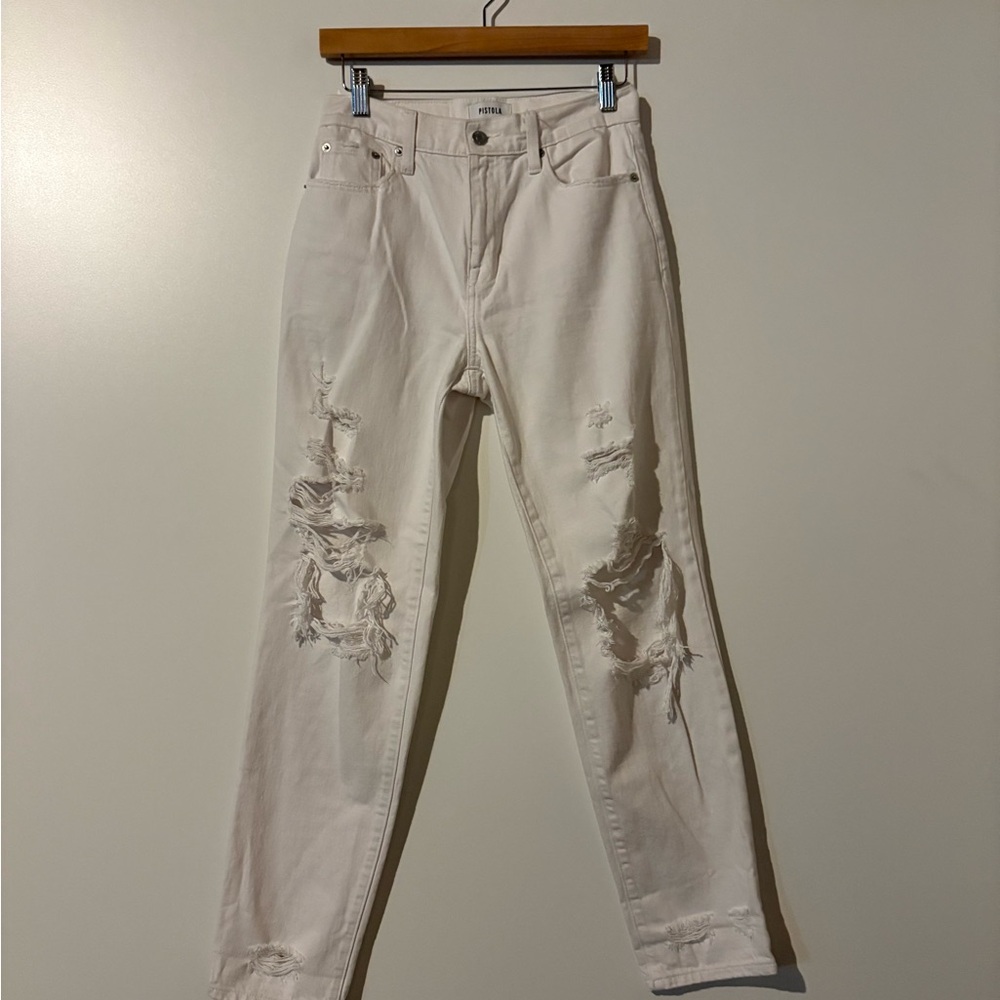 Pistola Distressed White Denim Jeans
